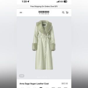 Finesse Sage Green Vegan Leather Coat with removable fur